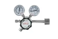 Регулятор баллонный одноступенчатый AMFLO R11LQDR нержавеющая сталь 6-ти портовый с 2-мя манометрами, давление на входе до 206 бар. с предохранительным клапаном CV-0.08